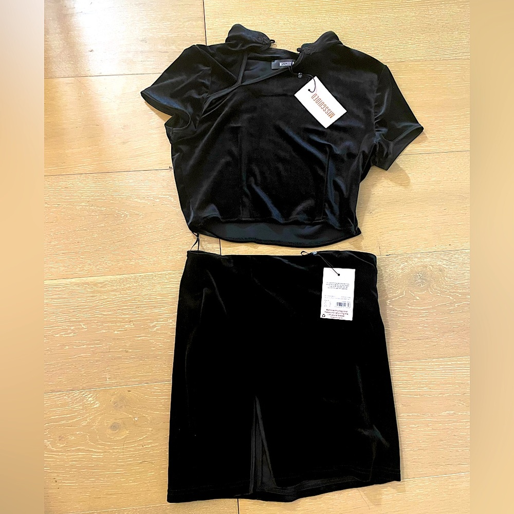 Velvet mini skirt and crop top set in black
